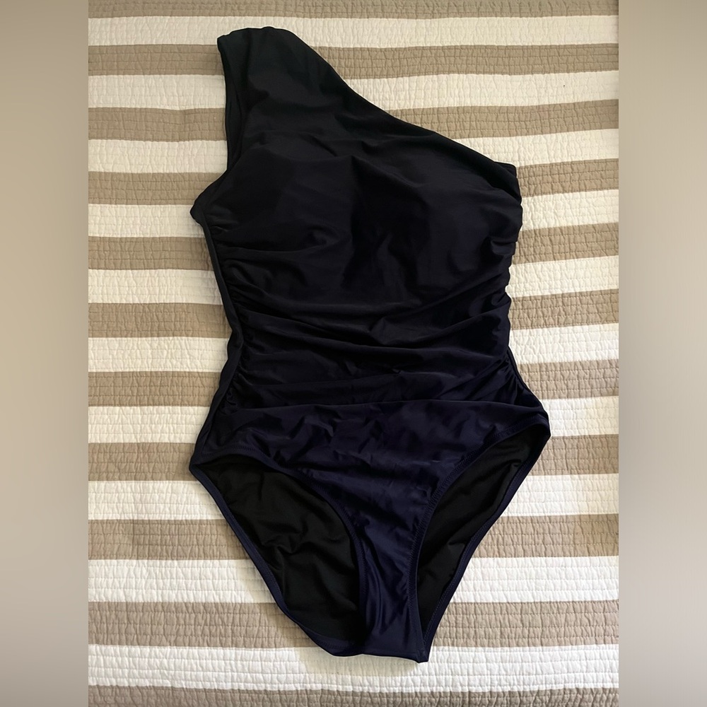 NWT J. Crew navy one piece one shoulder swimsuit size 14.